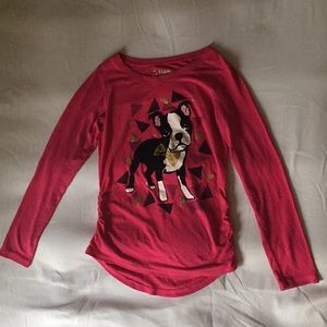 A long sleeve hot pink doggy shirt.